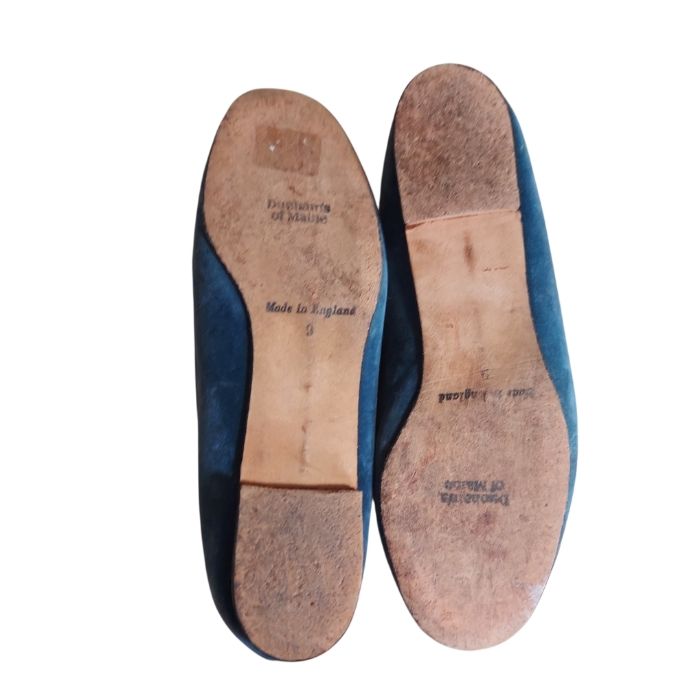 Rare Vintage Dunhams of Maine Blue Velvet Smoking Slippers Grosgrain Bow Size 11 - Picture 13 of 16